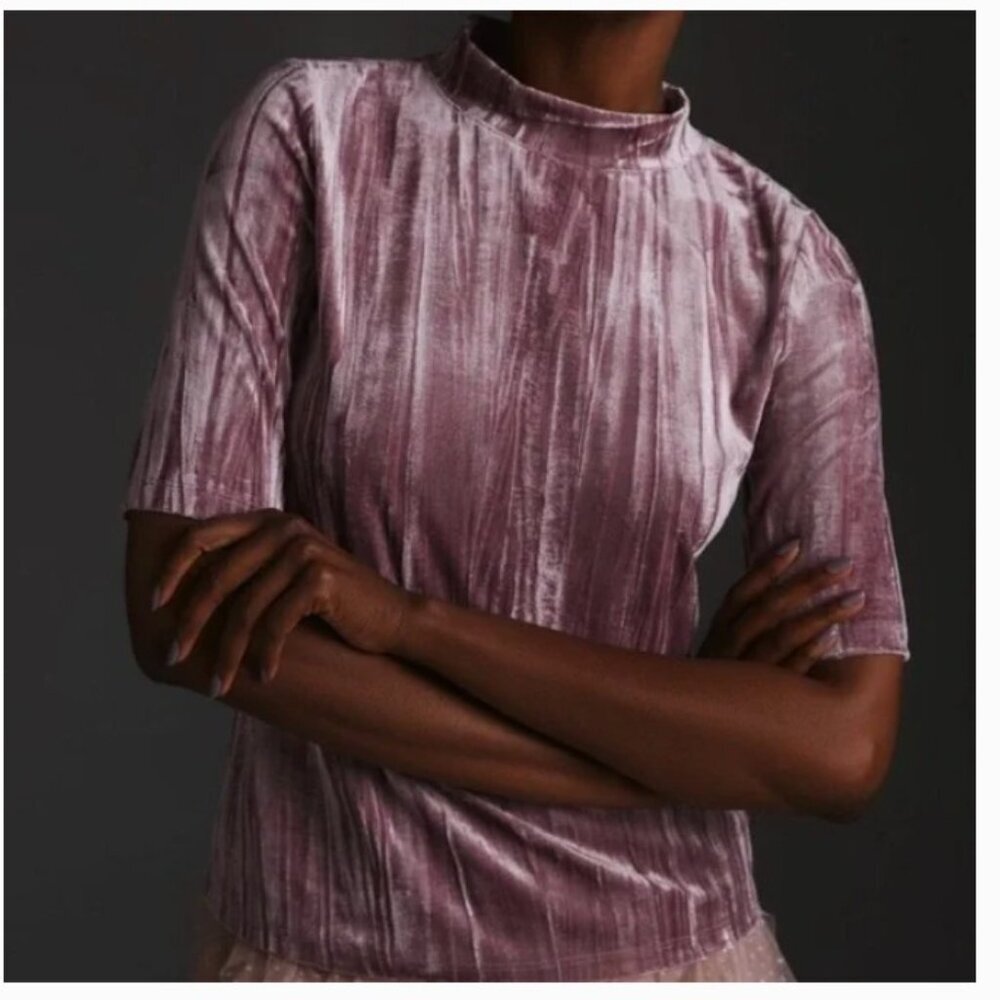 Anthro Pilcro Pink/Mauve Velveteen Mock Neck Top - Size M